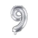 Foliový stříbrný balónek číslice 9, 35 cm